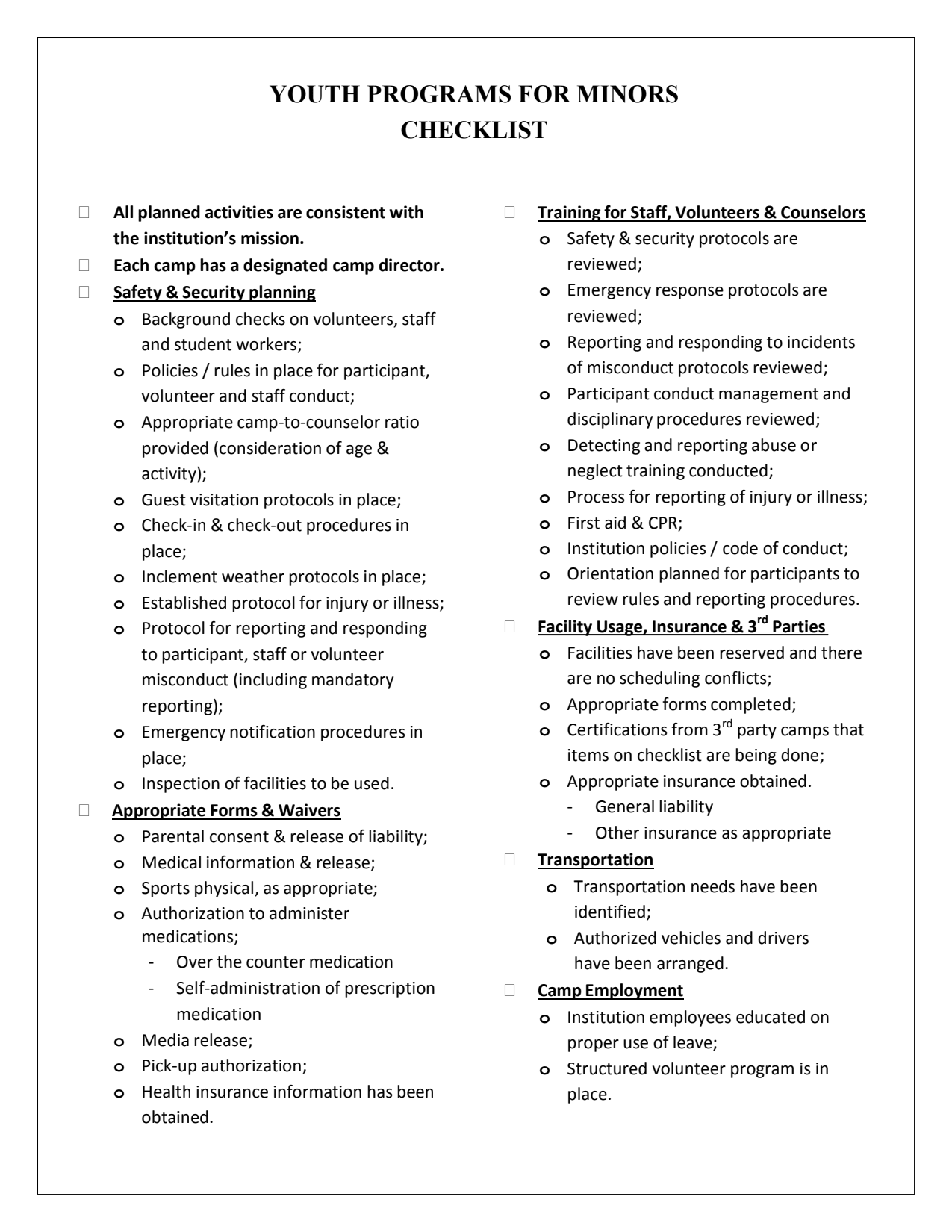 First page of the PDF file: ProgramsChecklist